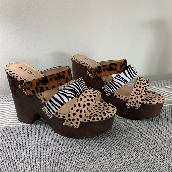 JUSTFAB multi animal print platform wedge sandals size women’s 7 1/2 - Picture 4 of 11